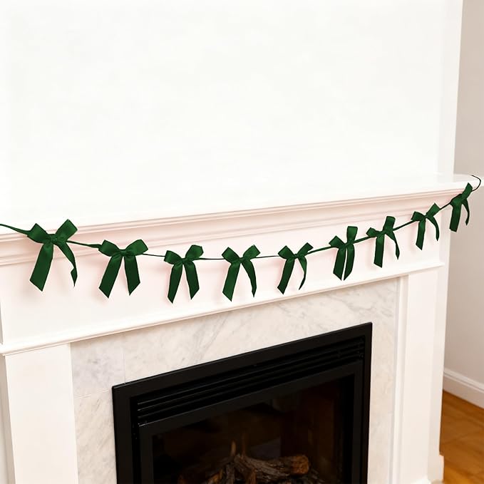 2pcs Hunter Green & Burgundy Red Bow Garland Banner - 8.3 Feet Coquette Ribbon Bow Decorations for Baby Shower, Birthday Party, Bridal Shower Decor (Hunter & Burgundy)