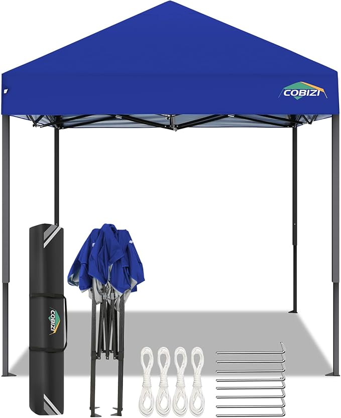 COBIZI 6.6x6.6ft Pop Up Canopy Tent, Heavy Duty Canopy Easy Set up All Weather Waterproof Outdoor Tent for Parties, Beach, Garden, with 1 Handbag, 3 Adjustable Heights, UPF50+, Dark Blue