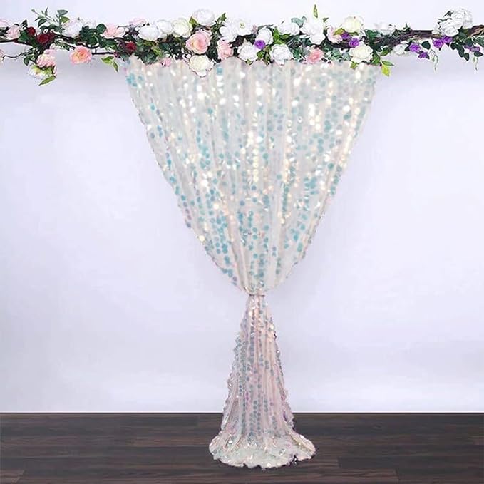HH 9x8FT Iridescent Big Sequin Backdrop Curtains, Sequin Photo Backdrop Curtain Panels, Shimmer Photography Backdrop for Wedding Party Christmas Decoration