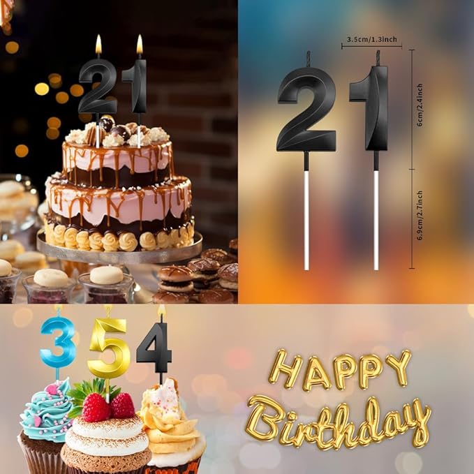 21st Birthday Candles 21st Birthday Decorations for Him 21 Candles for Cake Happy 21 Birthday Cake Topper 21 Candle / 12 Candle 21 Topper 21st Decorations Black Birthday Candles