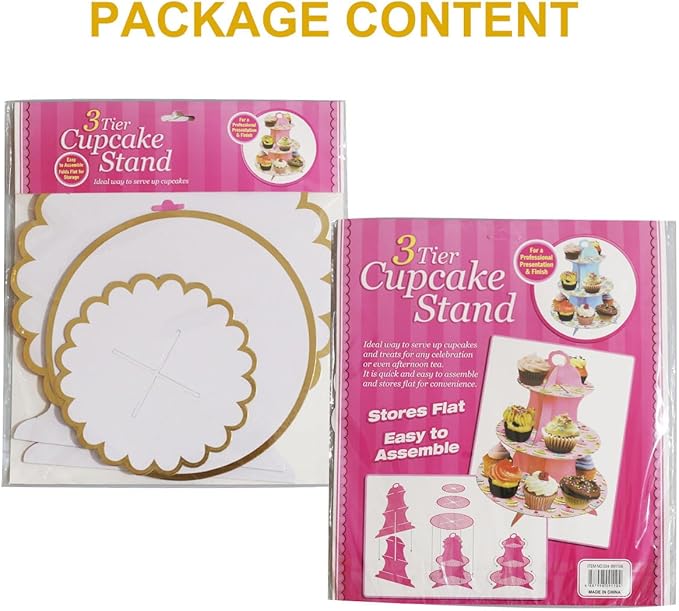 2 Pack Cardboard Cupcake Stand, 3 Tier Paper Cupcake Tower, Round Cake Display Rack Dessert Stand Pastry Holder for Christmas Wedding Anniversary Birthday Baby Shower Party (#A)