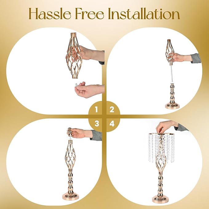 10 Pcs 21.6 Inch Crystal Flower Stand Gold Wedding Centerpieces Gold Flower Stand Vases Centerpiece Decorations for Wedding Party Reception Birthday Party Decor (L-21.6inch)