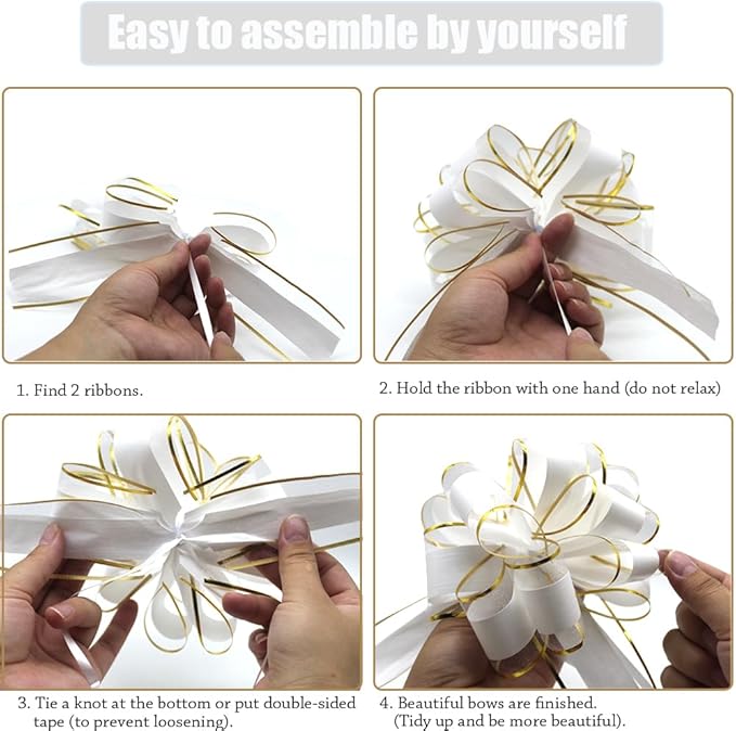HQJAXJ 6PCS Pull Bows for Gift Wrapping, Phnom Penh Gift Wrap Pull Bows, White, Floral, Classic, Traditional, Multi-occasion