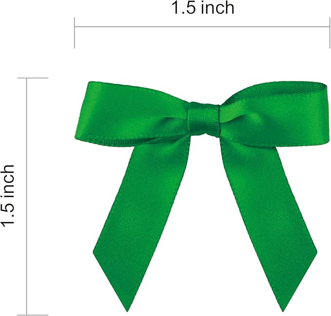 Meseey 100 Pcs 1.5 Inches Premade Craft Bows Self Adhesive Emerald Green Satin Ribbon Bows for Treat Bags Gift Wrapping Basket Wedding Baby Shower Brithday Party (Emerald Green)