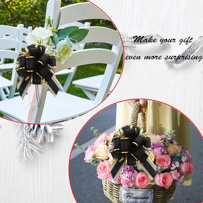 HQJAXJ 6 Pieces Black Bows for Gift Wrapping Pull Bow Ribbon Pull Bows for Christmas Wedding Baskets Valentine's Day Bows 6 inch Pull Bow for Gift Wrapping (Black)