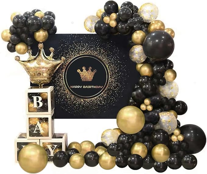 Black And Gold Balloon Garland Arch Kit, Total 142 Pcs 18" 12" 10" 5" Latex Balloon Set for Shower Birthday Wedding Bachelorette Party Decorations Supplies