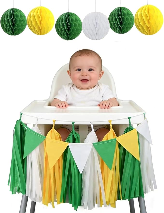 21PCS Green Yellow Party Decorations Tissue Tassel Garland Banner Hanging Paper Honeycomb Balls Streamers Backdrop for Graduation Masters Golf Birthday Wedding Baby Shower