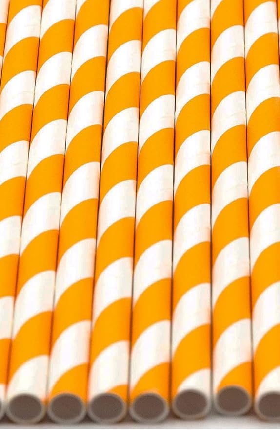 Pack of 900 Orange Swirls Biodegradable 4-Ply Paper Drinking Straws (Compostable, Non-toxic, BPA-free)