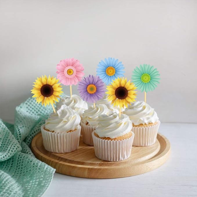 flower Party Decoration,25CT Flower Cupcake Toppers for Girl,Boys Baby Shower,Birthday Pary