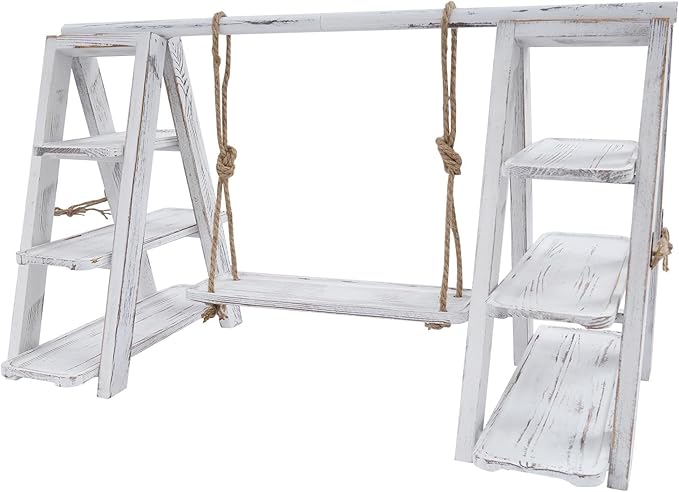 3 Tier Wooden Cake Stand with Tray Ladder,28.3×16.9 in Dessert Table Display Set, Cake Pop Stand,for Parties,Birthdays,Weddings, Baby Showers,etc (White)