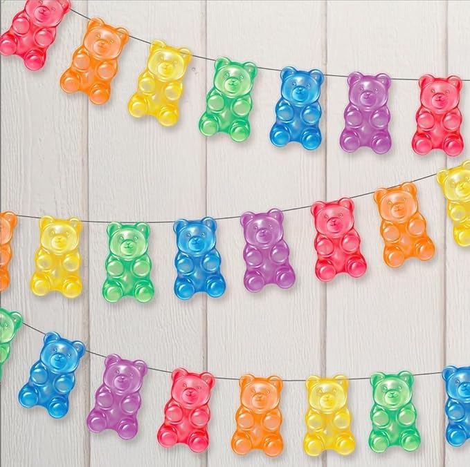 Cheerland Candyland Party Decorations Gummy Candy Bear Banner Streamers Colorful Bear Candy Garland Decoration for Christmas Baby Shower Birthday Kids Birthday Hanging Banner Decoration Pack of 3