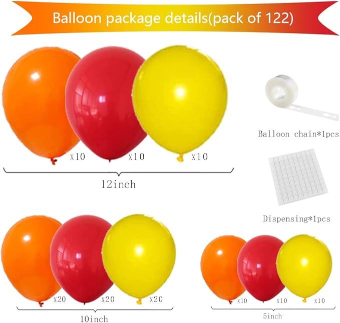 Red Yellow Orange Balloon Garland Arch Kit, 122PCS Orange Yellow Red Balloons for Fire Truck Theme Birthday Wedding Baby Bridal Shower Graduation Snniversary Firefighter Party Background Decoration…