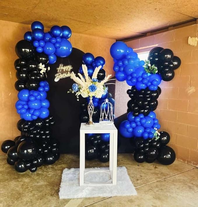 Blue and Black Balloon Arch Kit - 154Pcs 5 10 12 18 inch Royal Blue and Black Balloon Garland Kit for Boys Birthday Graduation New Years Baby Shower Halloween Supplies Party Decorations