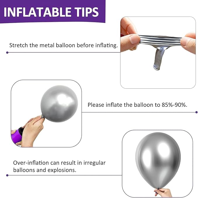 Firomi Metallic Silver Balloons 5-inch 100 Pack Helium Small-Medium Shiny Round Chrome Silver Thicken Latex Balloon for Wedding Birthday Party (with 2 Ribbons)