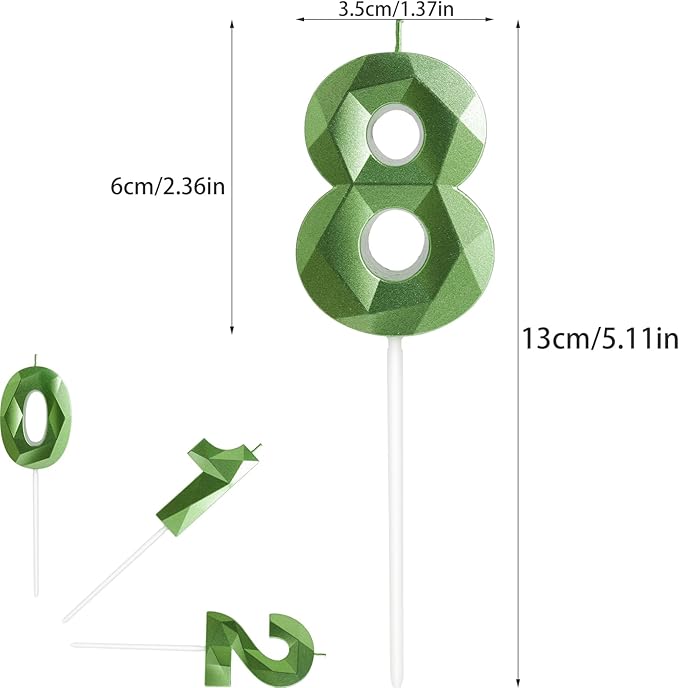 Yiran Number 14 Candles,14th Birthday Candles,Green Happy Birthday Candle for Cake,3D Design Cake Topper Decorations for Girl Women Pet Birthday Party Wedding Anniversary Celebration Supplies
