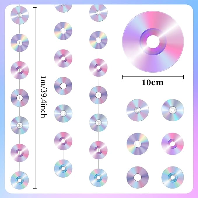 Zliisang 8 pcs Y2K CD Paper Garland Banner 2000s Party Decorations Y2k Hanging Decor Paper Cutouts Retro Disco Garland Y2K Theme 90s Birthday Bachelorette Party Supplies Decoration