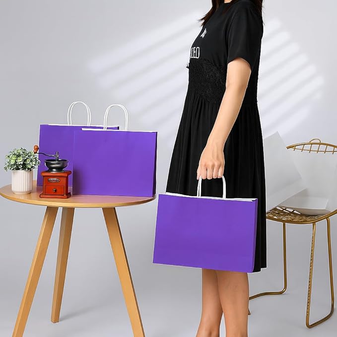 SUNCOLOR Purple Gift Bags with Handles, 13x10x5.5 Inch, Large Reusable Party Favor Bags, 25 Pack, for Birthday, Wedding, Retail, Shopping