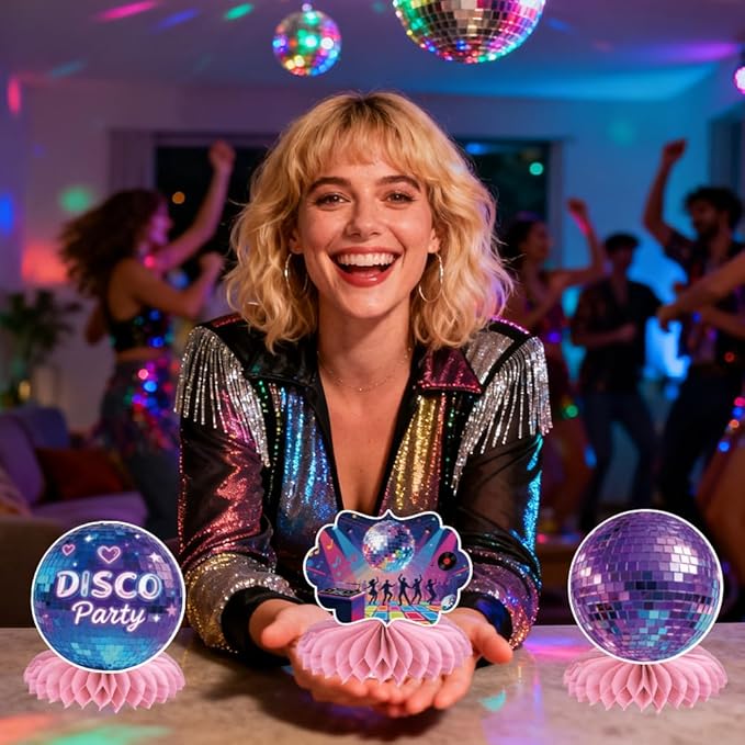 ANATTASOUL 12PCS Table Honeycomb Centerpieces Vintage Disco Birthday Party Decorations for Table, 7.48"*6.2" Honeycomb Decorations for Wedding, Christmas, Anniversary, Home Decor