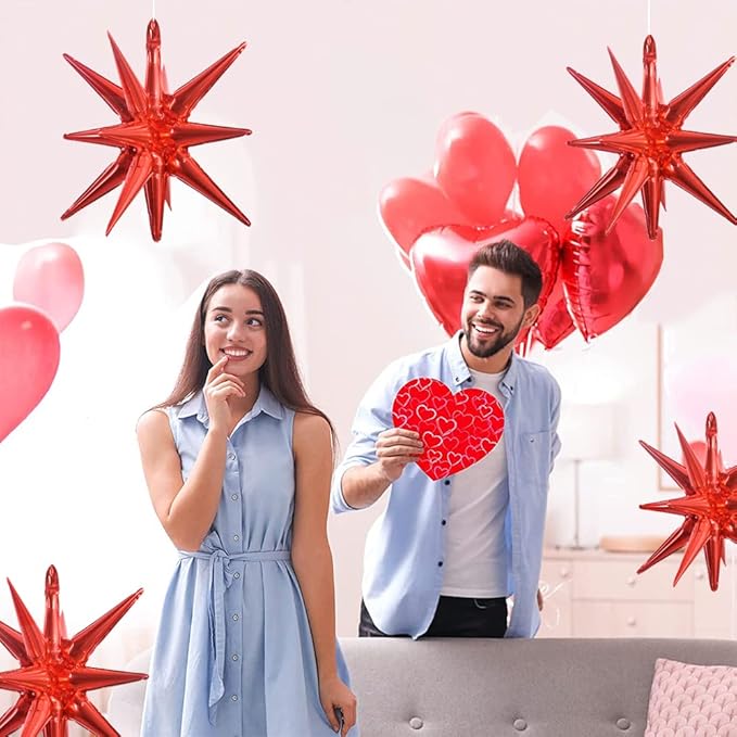 TONIFUL 4 Pcs 22inch 4D Huge Red Star Balloons Explosion Star Mylar Foil Balloons for Party Supplies Backdrop Christmas,New Year,Birthday, Wedding,Photo Booth Ornament