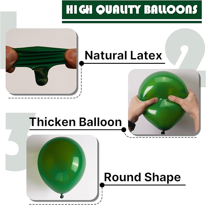 PartyWoo Dark Green Balloons 152pcs Different Sizes of 18 12 10 5 Inch Emerald Hunter Forest Green Balloon Arch Kit for Birthday Christmas Graduation Dinosaur Jungle Theme Party Decorations Green-Y56