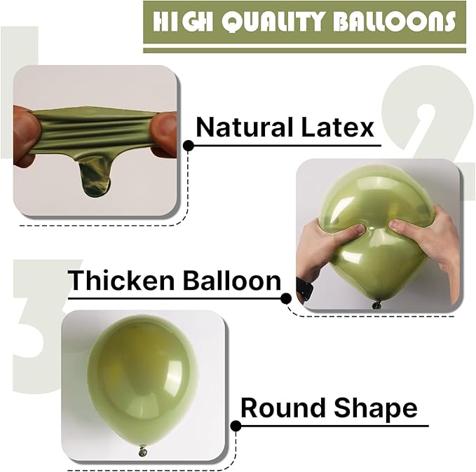PartyWoo Sage Green Balloons 140pcs Different Sizes of 18 12 10 5 Inch Olive Boho Green Latex Balloon Arch Kit for Wedding Birthday Dinosaur Jungle Golf Football Theme Party Decorations Green-F11