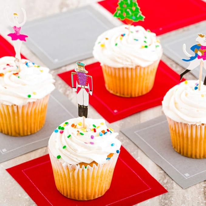 Top Cake Christmas Cupcake Toppers, 24 Nutcracker Holiday Cupcake Toppers - Assorted, Includes Christmas Tree, Ballerina, Nutcracker, And Rat King, Paper Xmas Cupcake Toppers - Restaurantware