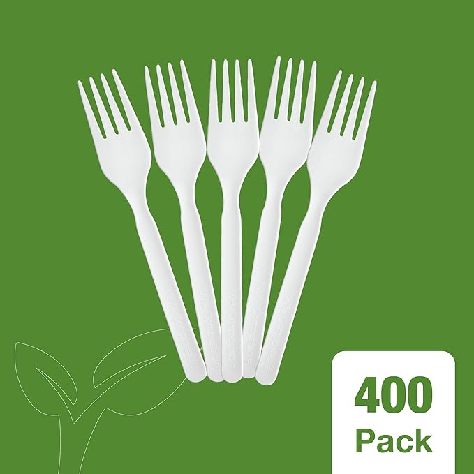 Elegant Disposables 100% Compostable PLA Forks Bulk Pack 400 Pcs Biodegradable Disposable Plastic Cutlery Utensils