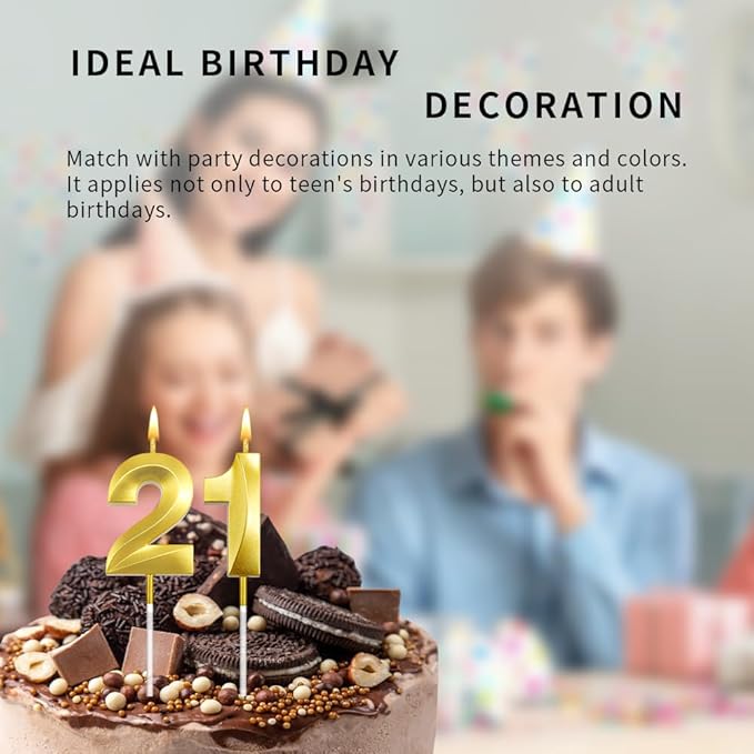 21th Birthday Candles Gold, 13 Candles, Happy 13th Birthday Candles, Gold Birthday Decorations for Boys, Number 21 Candles for Boys Girls