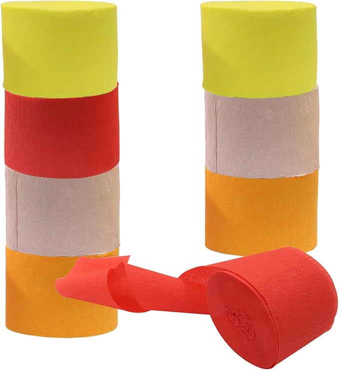 PHITUODA 8 Rolls Red Orange Yellow Pink Streamers 656ft, Red Orange Yellow Pink Crepe Paper Party Streamer Decorations for Wedding Shower/Baby Shower Birthday Valentine's Day,82ft Long