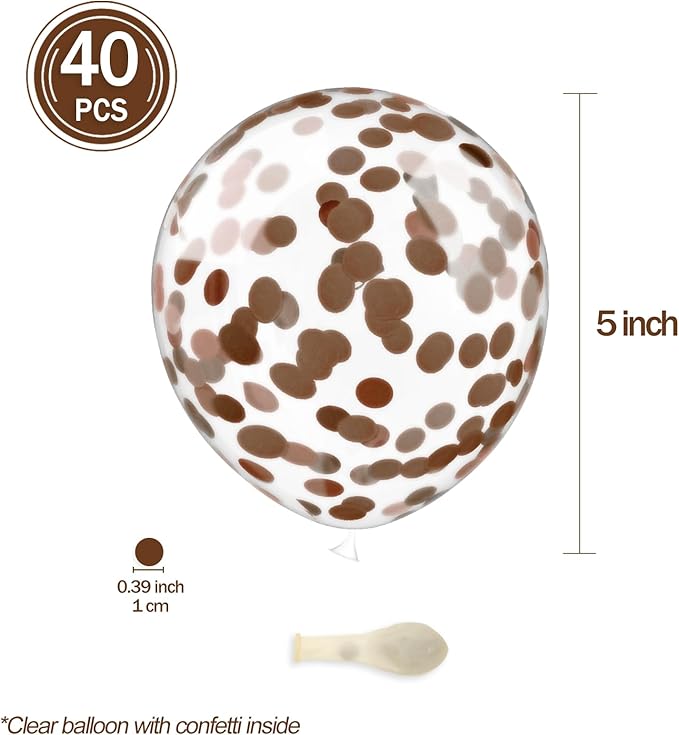 Brown Confetti Balloons, 40 Pcs 5 Inch Clear Balloons with Confetti Inside for Birthday Party Graduation Engagement Cake Topper Decor Bridal Shower Baby Shower Decoration Supplies -Paper Confetti