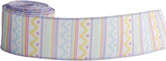 Meseey 2.5 Inch x 10 Yards Pastel Easter Chevron Wired Ribbon, Colorful Zigzag Wired Edge Ribbon for Easter Wreaths, Gift Wrapping, Easter Baskets, Crafts, Spring Party Decorations