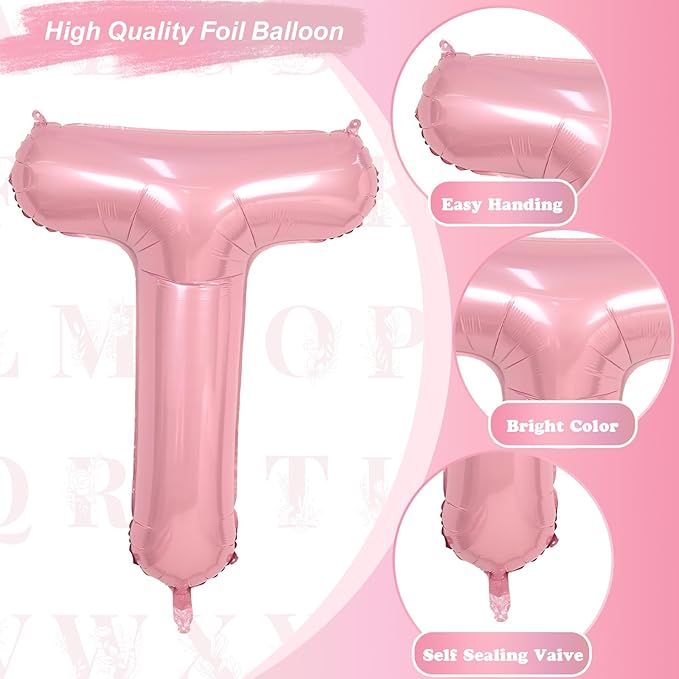Custom Balloon Letter T - Large Mylar Helium Alphabet T - Pastel Pink Decor, 40" Inflatable Light Pink Letter T Foil Balloons for Girls Birthday Party Decoration Supplies