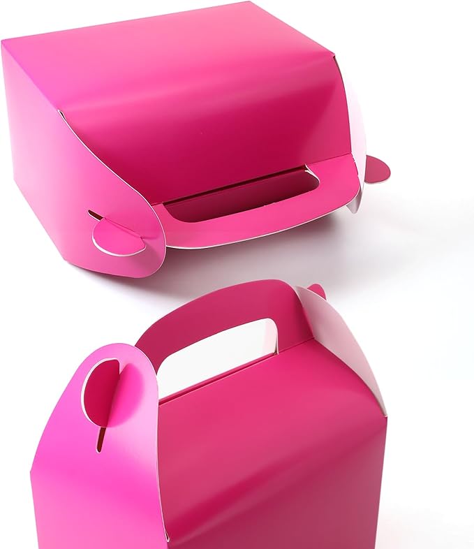 30-Pack Hot-Pink Party Favor Treat Boxes, Candy Boxes, Gable Paper Gift Boxes with Handles. Perfect for Bright Pink Theme Party, Birthday Party Baby Shower Decoration Supplies.