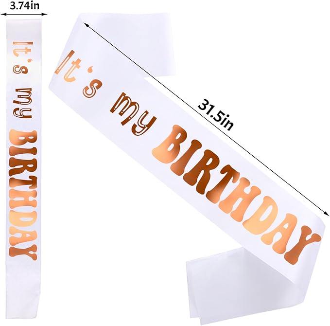 2 Pcs It's My Birthday Sash with Gold Foil - Happy Birthday Sash for Women Girls Men Boys, Birthday Girl Sash, Cheers to Bday Decorations Supplies(Black & White, Rose Gold)