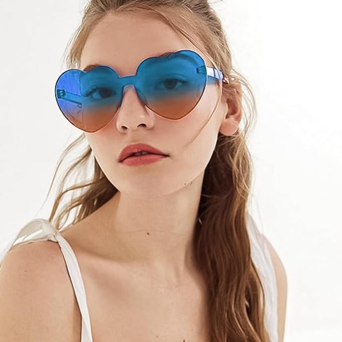 SUNOVELTIES 18 Heart Shape Rimless Sunglasses Transparent Candy Color Party Glasses Colored Eyewear for Women