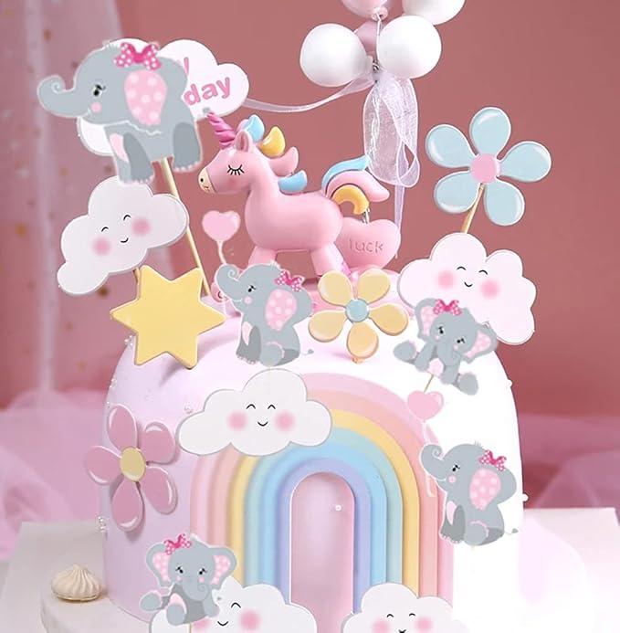 48pcs Pink Elephant Cupcake Toppers, Double Sided It's A Girl Picks, Cake Decorations for Elephant Theme Birthday Baby Shower Little Peanut Party Supplies