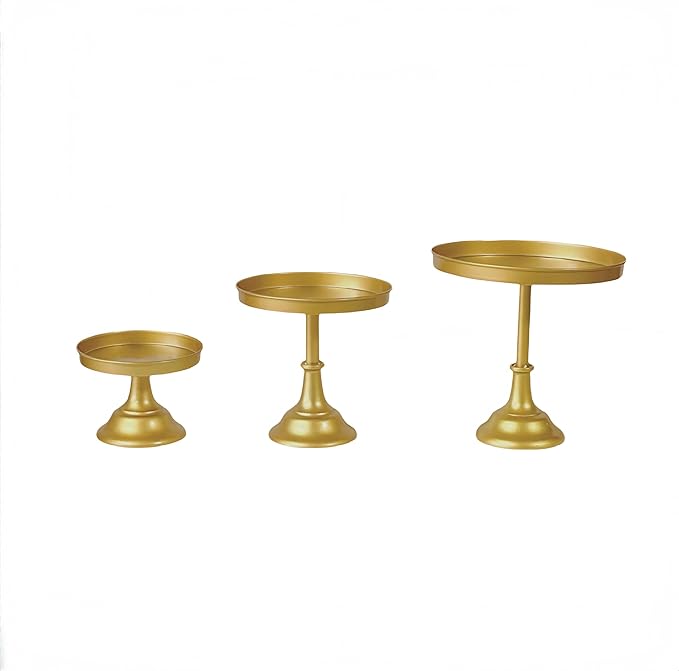 3 Pcs Metal Round Cake Stand Set 8“10”12" Cake Display Stand Dessert Cupcake Display Tray for Graduation,Wedding,Birthday,Party,Baby Shower,Anniversary,Ceremony,Christmas (Gold)