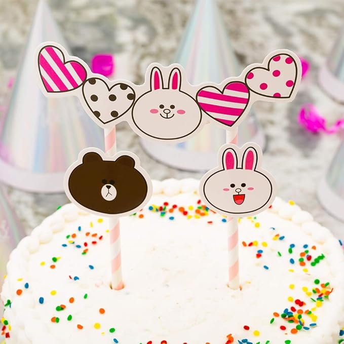 Restaurantware Top Cake Bunny Cake Toppers 100 Assorted Rabbit Cake Toppers - Features Bunnies Bears And Hearts For Kids' Birthday Parties Weddings Or Baby Showers Paper Bunny Cake Decorations