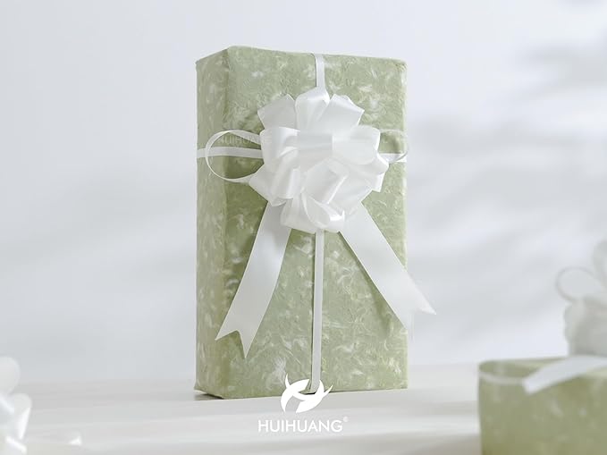 HUIHUANG White Pull Bows 12 PCS Christmas Gift Bows 4" x 8" White Satin Present Bow for Gift Wrapping, Gift Basket, Paper Bag, Wrapping Accessories, Wreaths, Wedding Christmas Decor