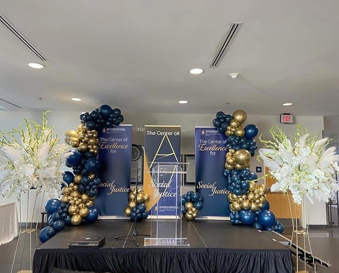 Blue and Gold Balloon Arch Kit, ADOINBY 144Pcs Navy Blue Metallic Gold Latex Balloon Garland kit, 18 12 10 5 Inch Different Size Balloons for Graduation Birthday Anniversary Party Decorations
