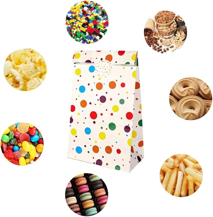 CXWPDD 21 Pack Paper Favor Birthday Bags with 48 Stickers Rainbow Dots and Stripe Party Bags Gift Treat Candy Bags for Baby Shower Wedding Christmas Valentines' Day Christmas 3.54 × 2.36 × 9.45"