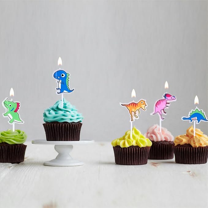 Number 2 Dinosaur Birthday Candles Set, Dino-Themed Cake Candle 2 2.75 Inch Green with 5Pcs Dinosaur Candles for Birthday Parties Celebration
