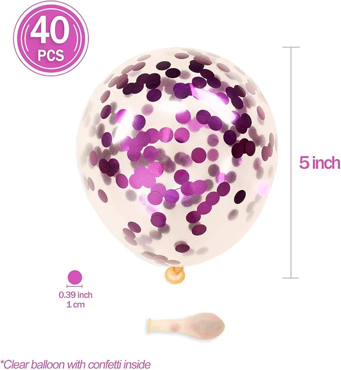 Purple Confetti Balloons, 40 Pcs 5 Inch Clear Balloons with Confetti Inside for Birthday Party Graduation Engagement Cake Topper Decor Bridal Shower Baby Shower Decoration Supplies