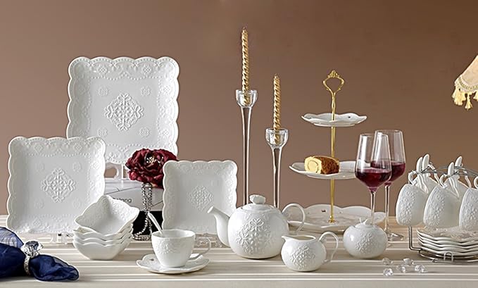 Cupcake Stand- Jusalpha 3-Tier White Porcelain Cake Stand Dessert Stand-Cupcake Stand-Tea Party Serving Platter, Comes in a Gift Box- Free Sugar Tong