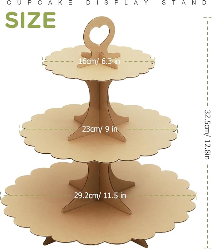 3-Tier Brown Cupcake Stand, Vintage Kraft Paper Dessert Display Tower, Rustic Party Serveware for Wedding Birthday Baby Shower (2-Pack) 