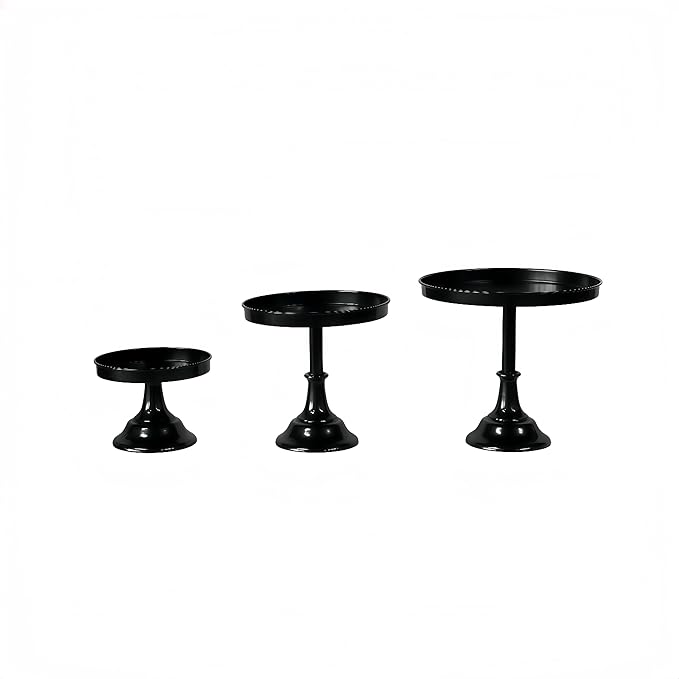 3 Pcs Metal Round Cake Stand Set 8“10”12" Cake Display Stand Dessert Cupcake Display Tray for Graduation,Wedding,Birthday,Party,Baby Shower,Anniversary,Ceremony,Christmas (Black)