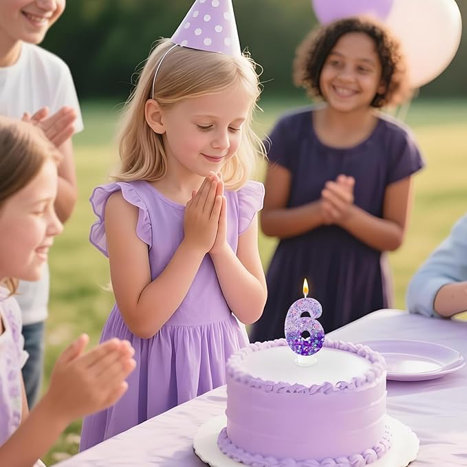 Purple Sequin Birthday Candles, Cake Number Candles, Girls 0th Birthday Decorations, Suitable for Birthday Parties, Anniversary Party Decorations(6)