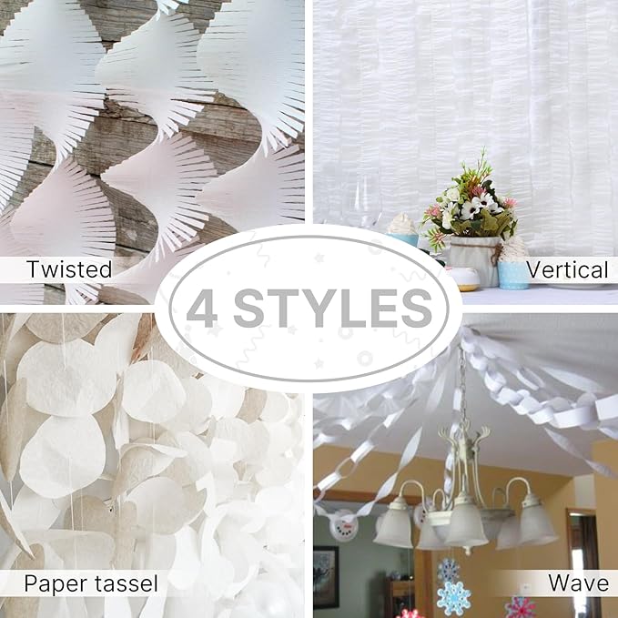 PartyWoo White Crepe Paper Streamers 8 Rolls 656 ft Pack of Metallic Pearl White Crepe Paper Rolls for Graduation Wedding Baby Shower Gender Reveal Birthday Party Decorations (1.8 Inch x 82 Ft/Rolls)