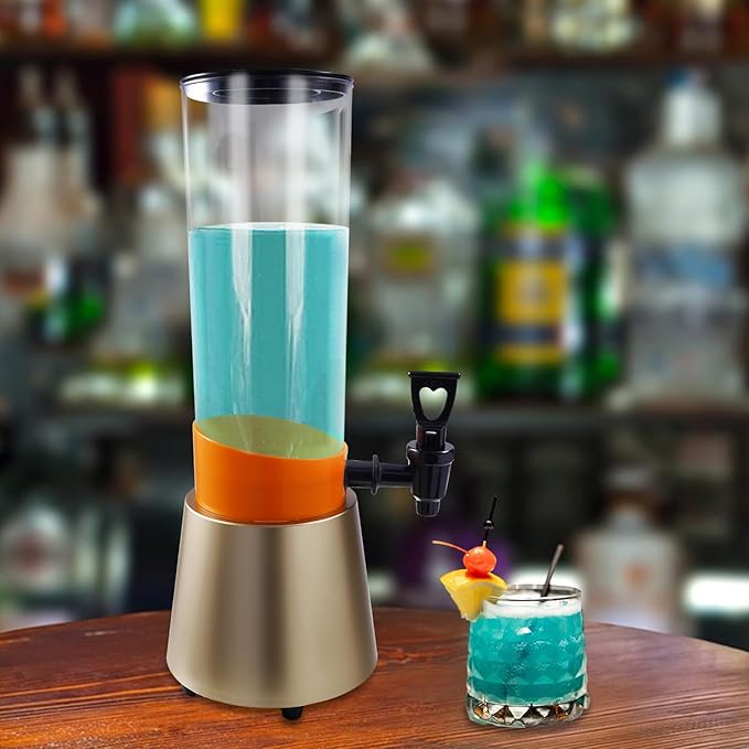 0.79 Gallon Beverage Dispenser With Champagne Gold Stand,Single Tank Water Ice Tea Beer Margarita Juice Drink Dispenser with LED White Light,Water Jar Dispenser with Spigot for Home Bar Parties