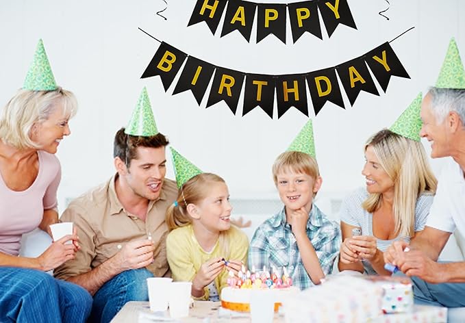 Happy Birthday Banner Sign with Shiny Letters Glitter Birthday Banner Decoration DIY Party Decoration Supplies(Black)